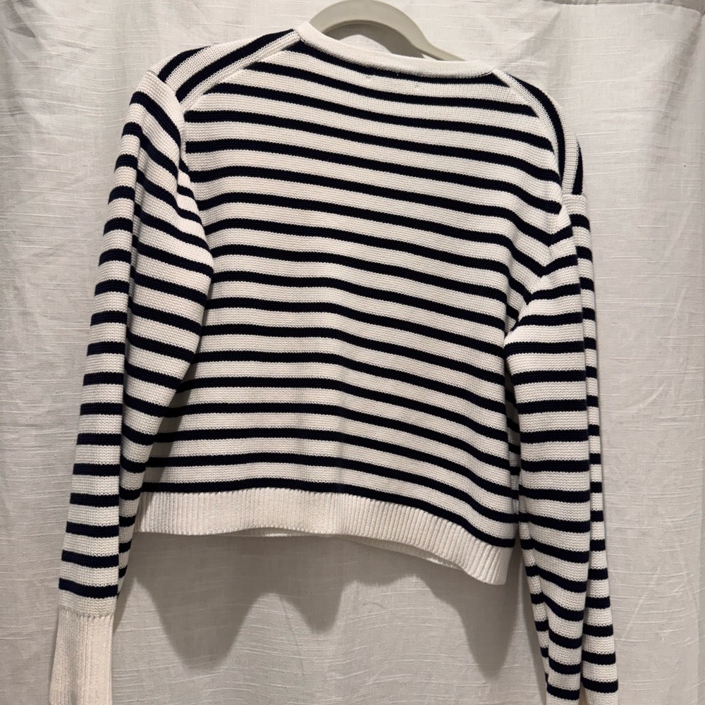 J. Crew Navy and White Striped Cardigan with Gold Buttons - Picture 2 of 3